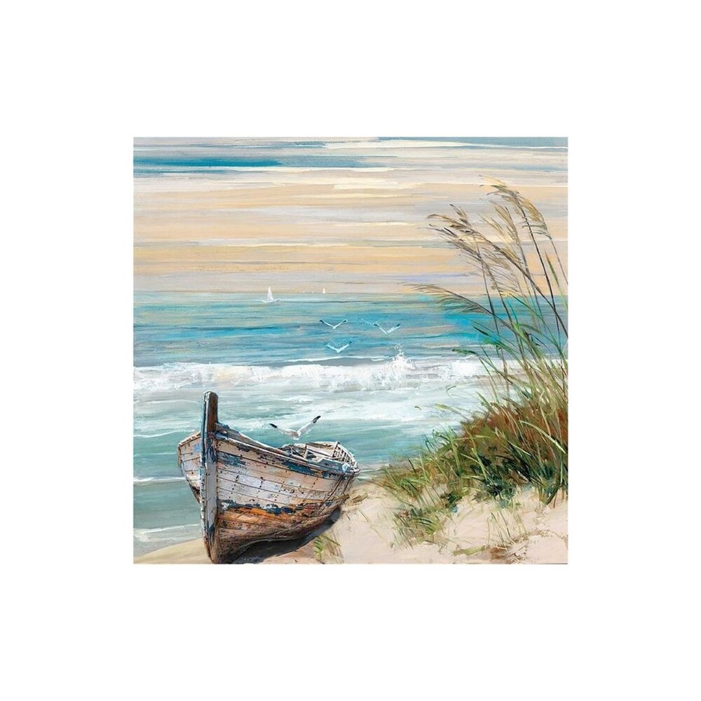 Nautical Boat on Beach Unframed Canvas Wall Art 16" X 16"